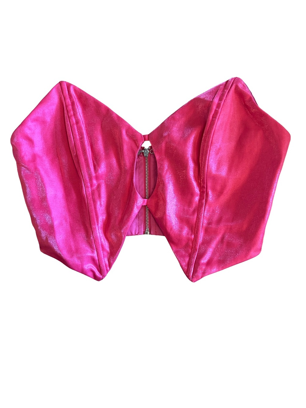 Strapless Shiny Pink Barbiecore Cutout Corset Crop Club Festival